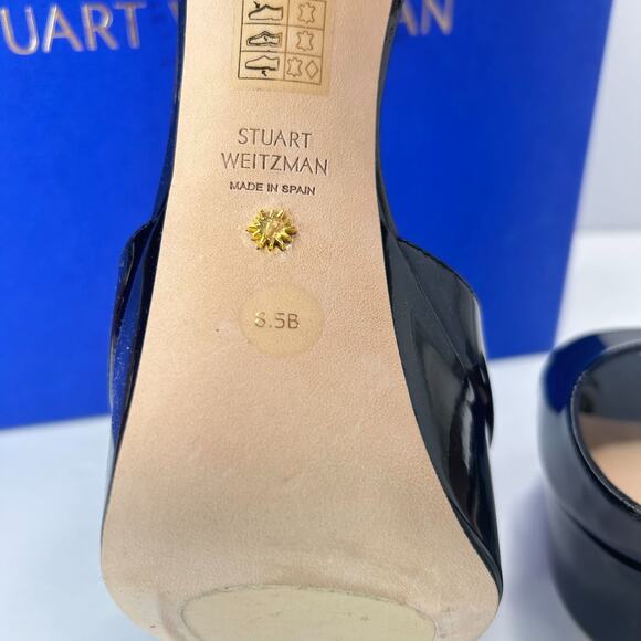 Stuart Weitzman Discoplatform Patent Leather Heels Black Women's 8.5B Tried On - Picture 10 of 12